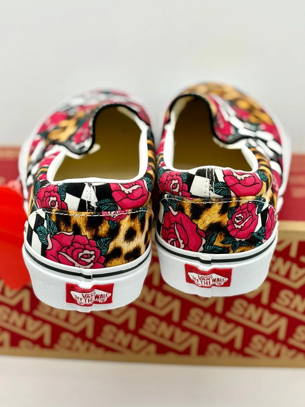 Vans Slip-On Floral Leopard Check Sneakers - Pink/Black/White Unisex